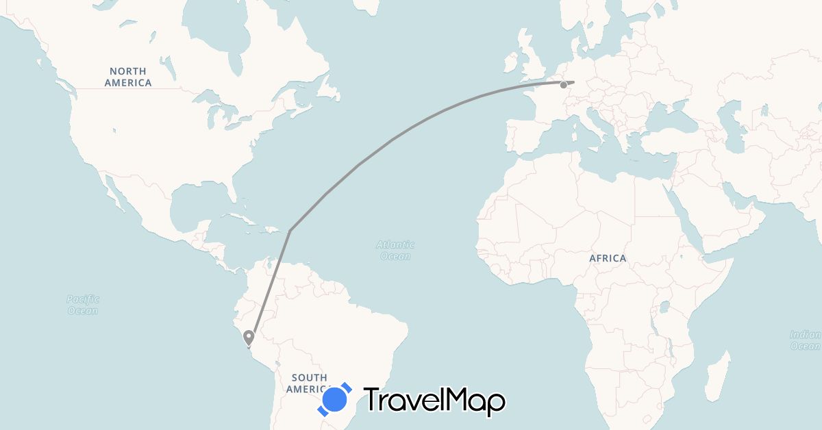 TravelMap itinerary: plane in Germany, Luxembourg, Peru (Europe, South America)